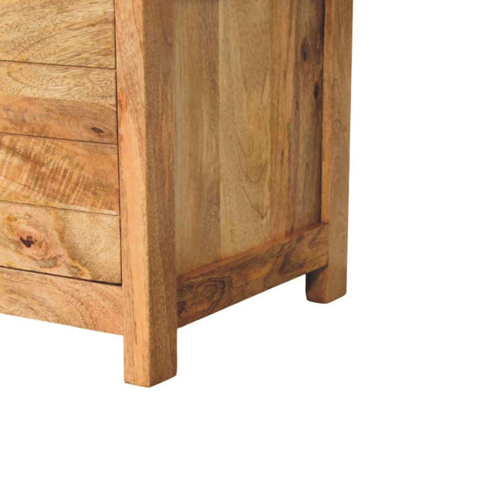 Solid Wood Oakish Storage Bench with Brown Leather Seat