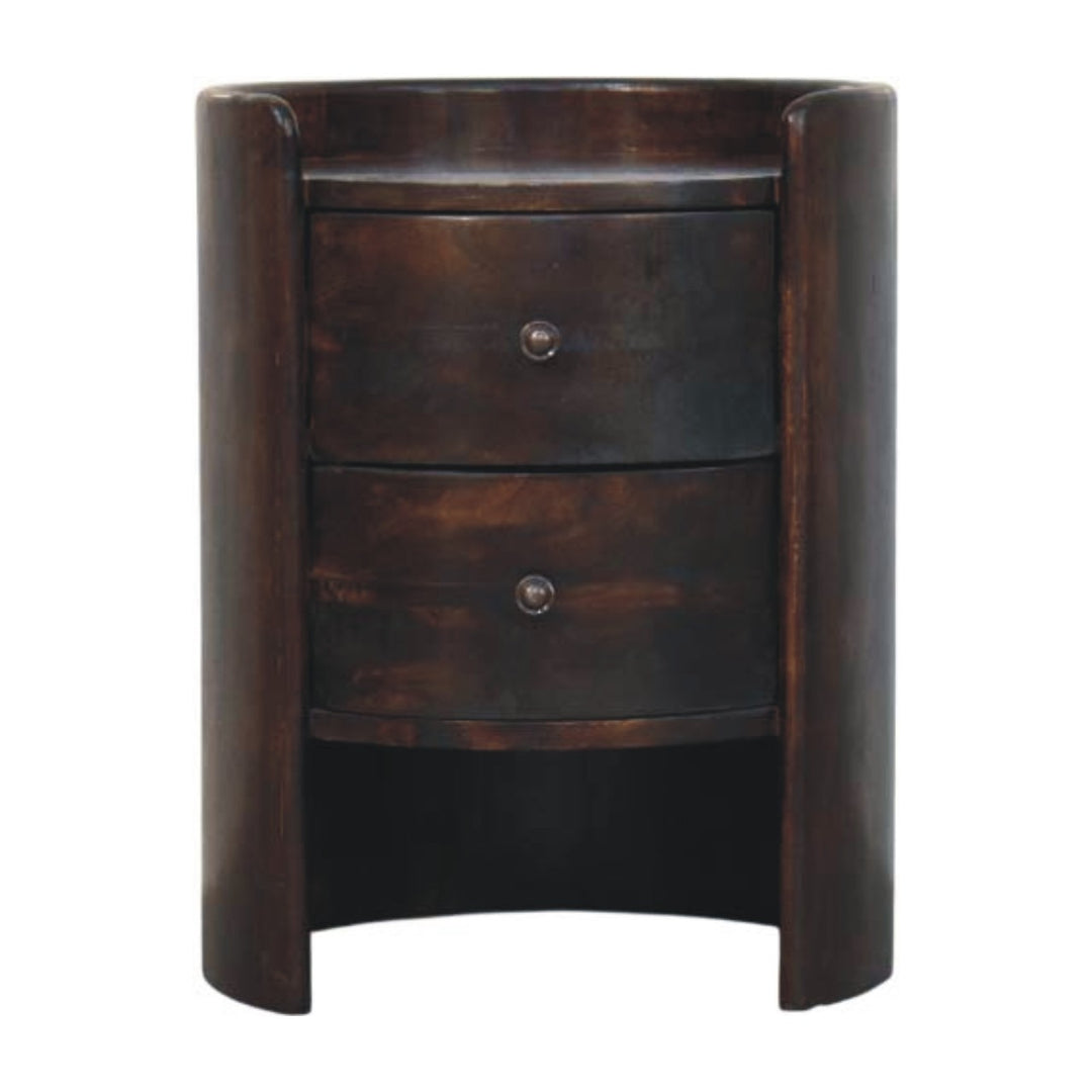 Solid Wood Velvet Mocha Round Side Table