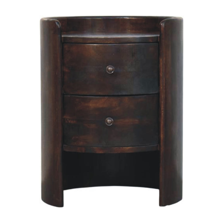 Solid Wood Velvet Mocha Round Side Table