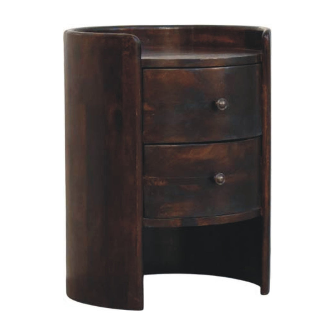 Solid Wood Velvet Mocha Round Side Table