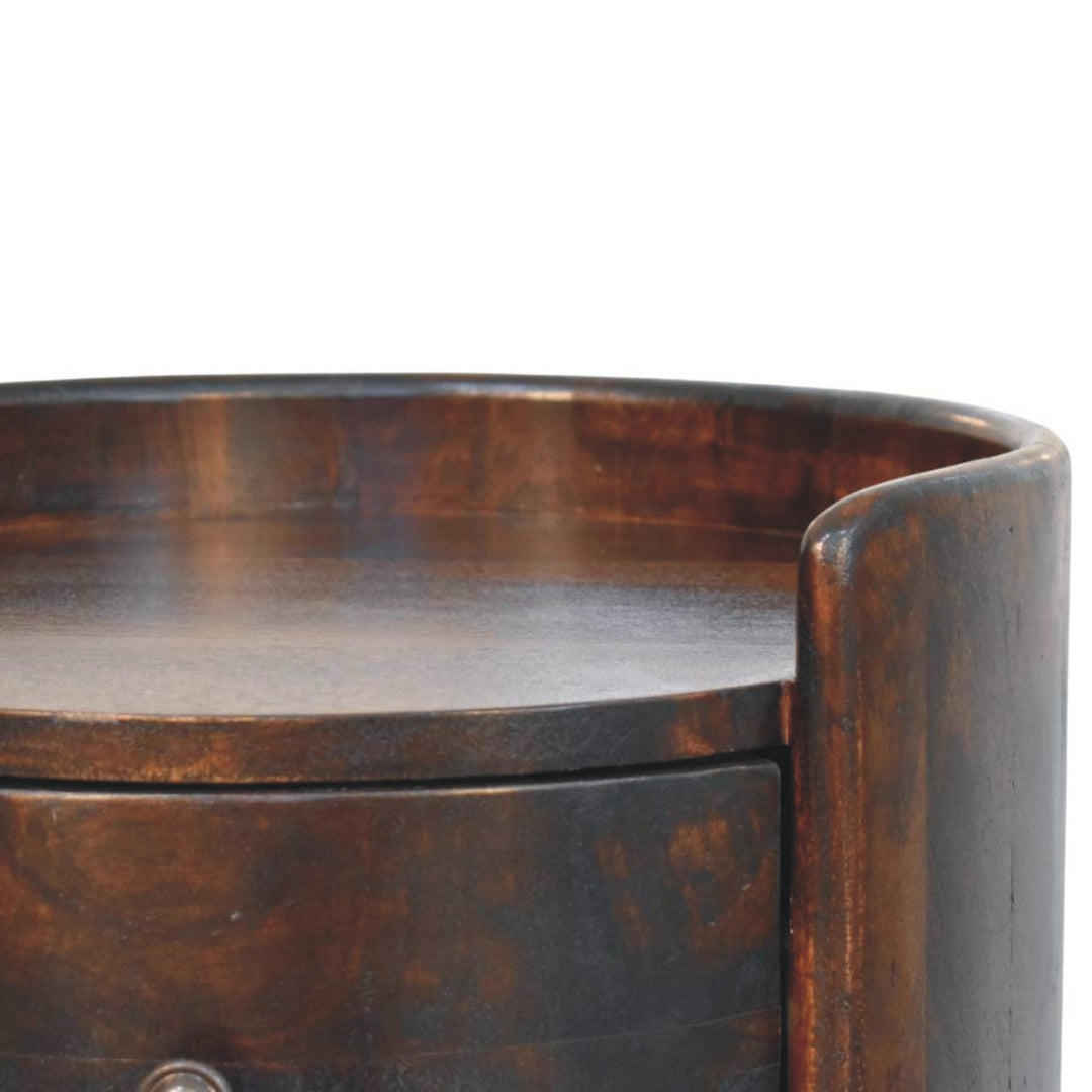 Solid Wood Velvet Mocha Round Side Table