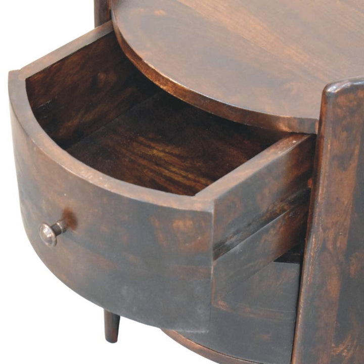 Solid Wood Velvet Mocha Round Side Table