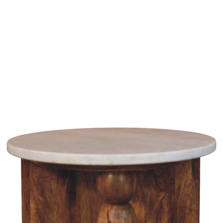 Solid Wood Marble-Top Spindle Side Table