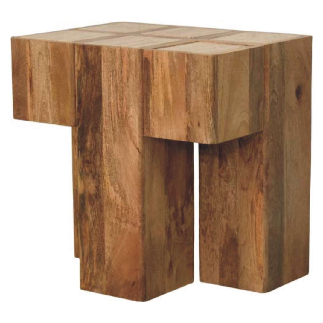 Solid Wood Travertine Top Block Side Table