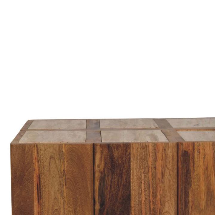 Solid Wood Travertine Top Block Side Table