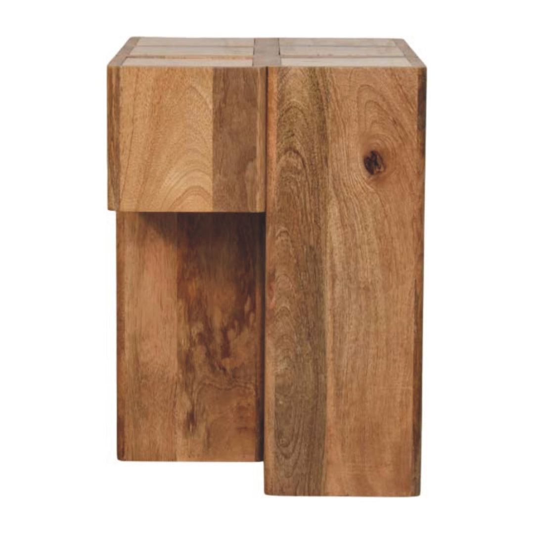 Solid Wood Travertine Top Block Side Table