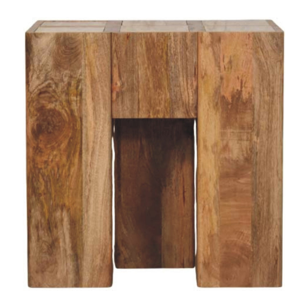 Solid Wood Travertine Top Block Side Table