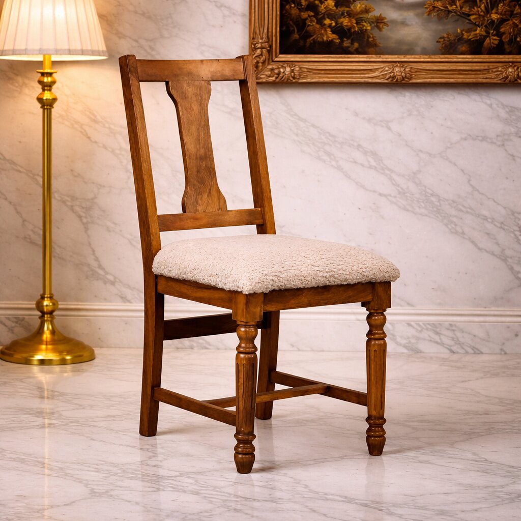 Solid Wood Writing Chair with Turned Legs