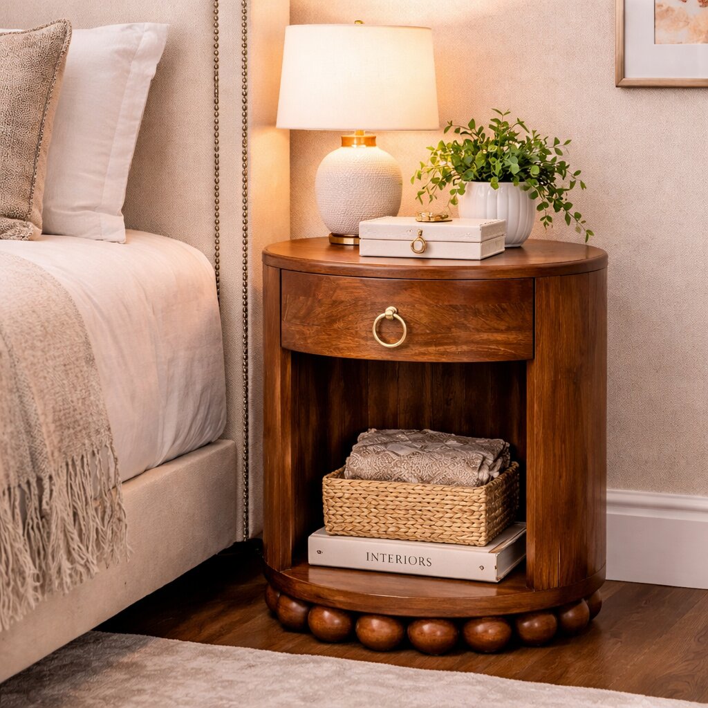 Solid Wood Bola Round Side Table