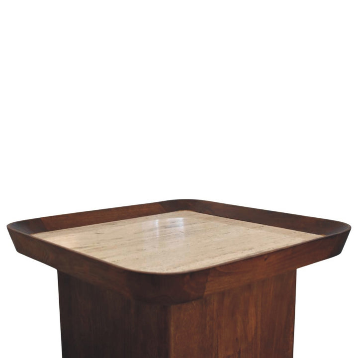 Solid Wood Travertine Top Tray Coffee Table