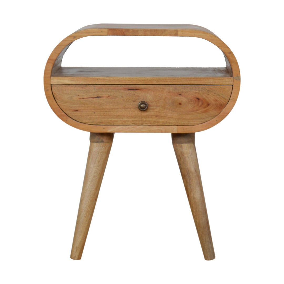 Circular Open Slot Nightstand, 1-Drawer, 1 Open Slot, Nordic Legs, Oak and Brown