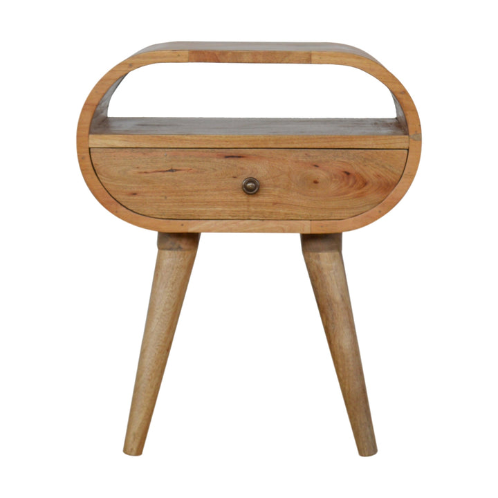 Circular Open Slot Nightstand, 1-Drawer, 1 Open Slot, Nordic Legs, Oak and Brown