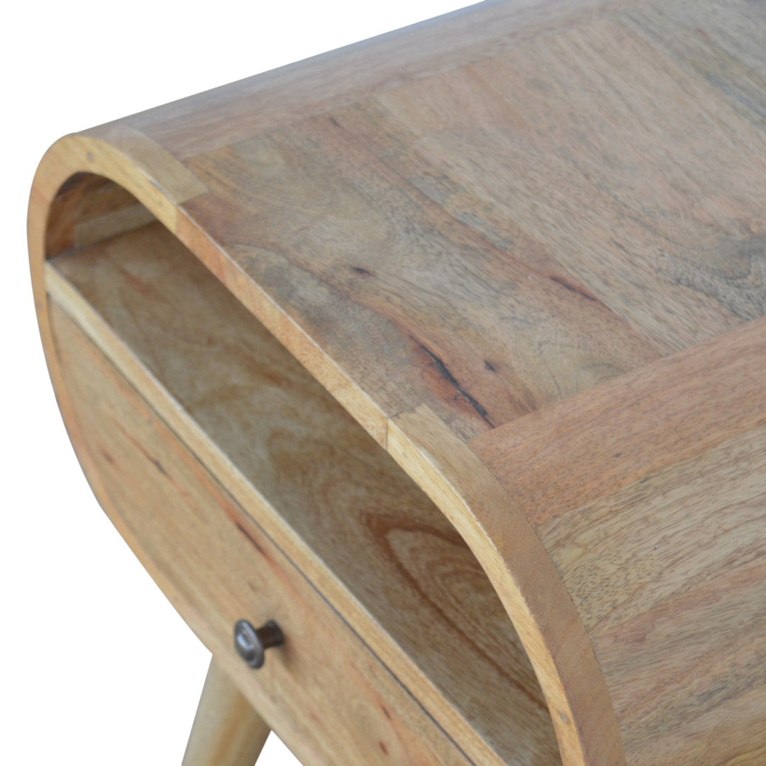 Circular Open Slot Nightstand, 1-Drawer, 1 Open Slot, Nordic Legs, Oak and Brown