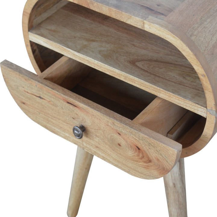 Circular Open Slot Nightstand, 1-Drawer, 1 Open Slot, Nordic Legs, Oak and Brown