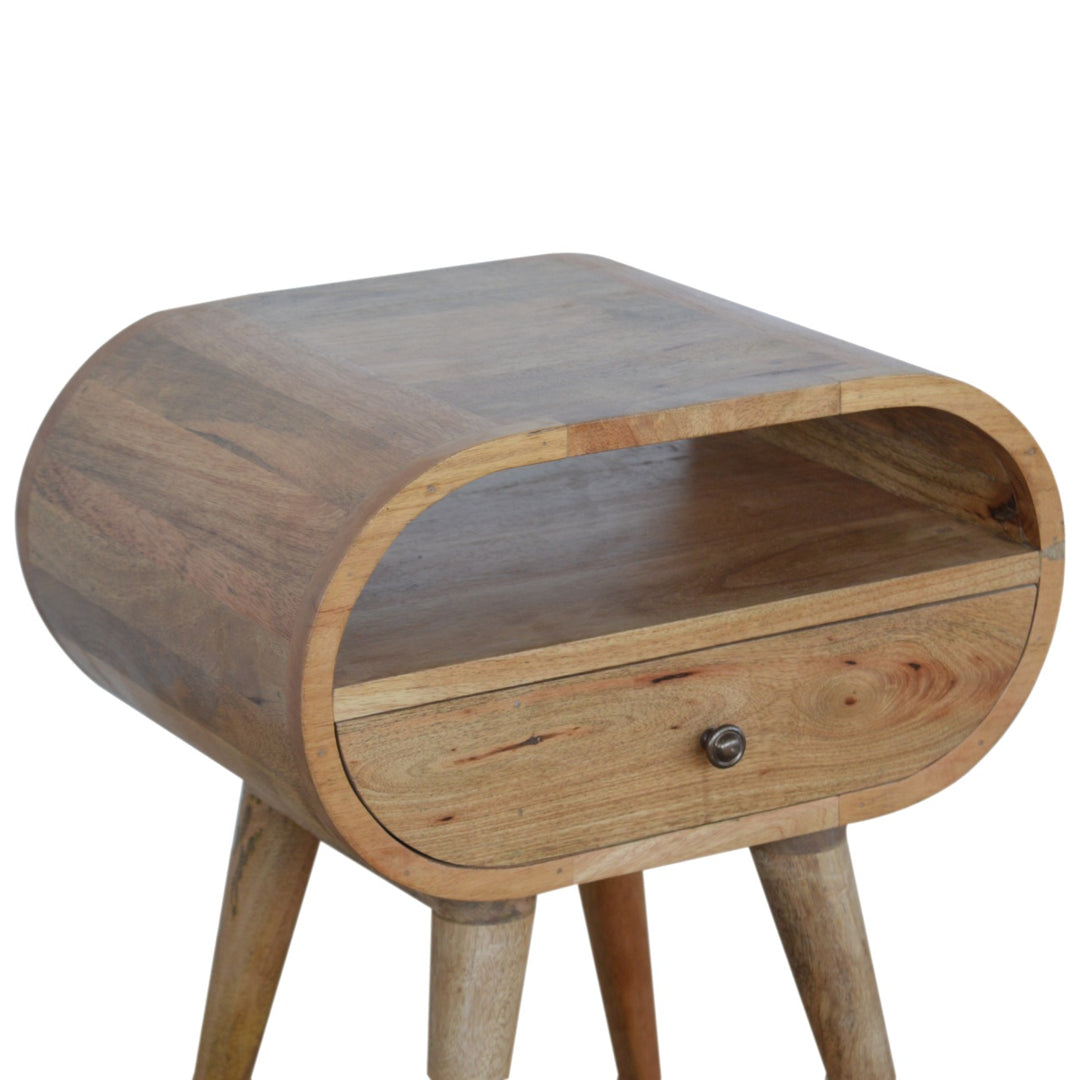 Circular Open Slot Nightstand, 1-Drawer, 1 Open Slot, Nordic Legs, Oak and Brown