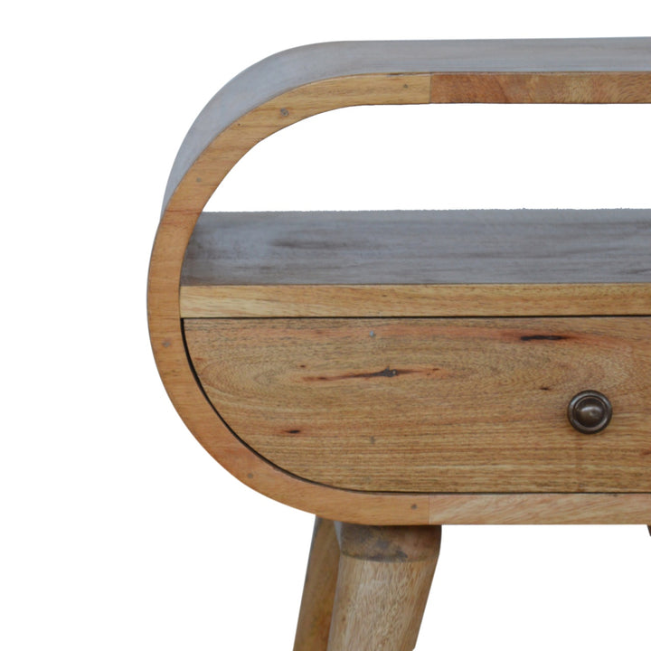 Circular Open Slot Nightstand, 1-Drawer, 1 Open Slot, Nordic Legs, Oak and Brown