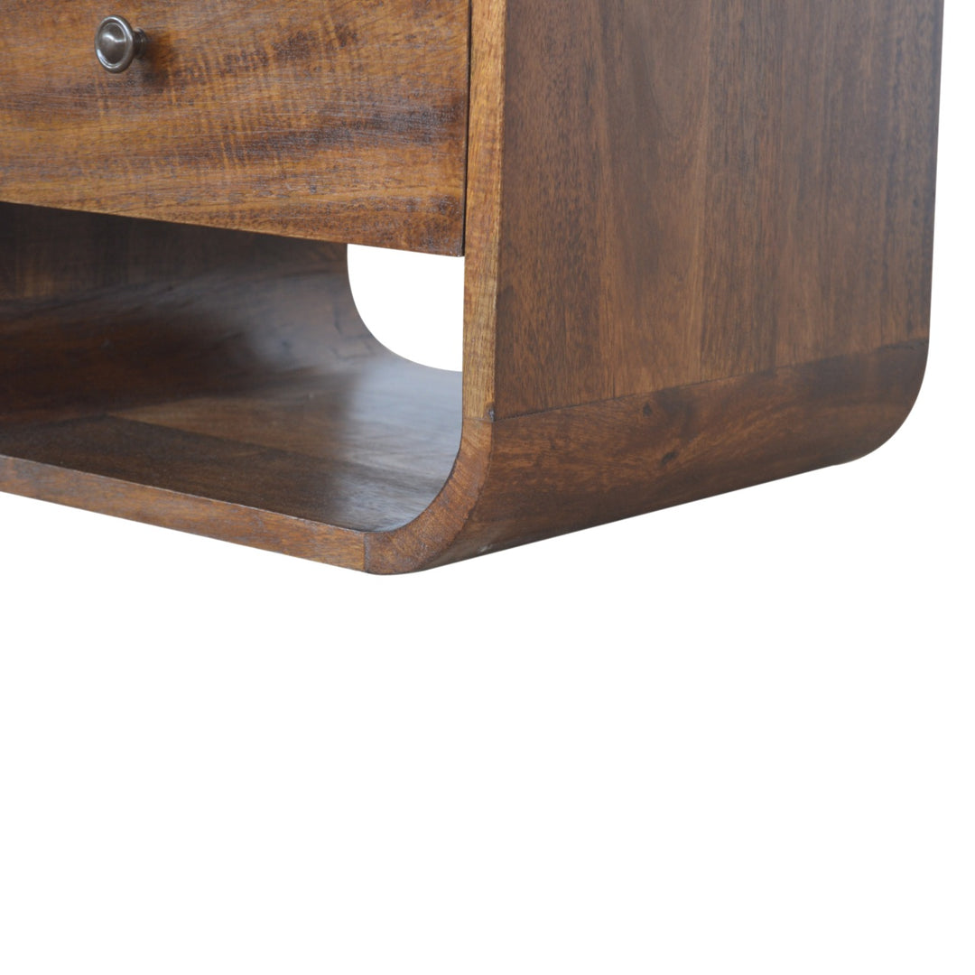 Solid Wood Chestnut Curve 2-Drawer Nightstand, 2 Open Slots, Brown