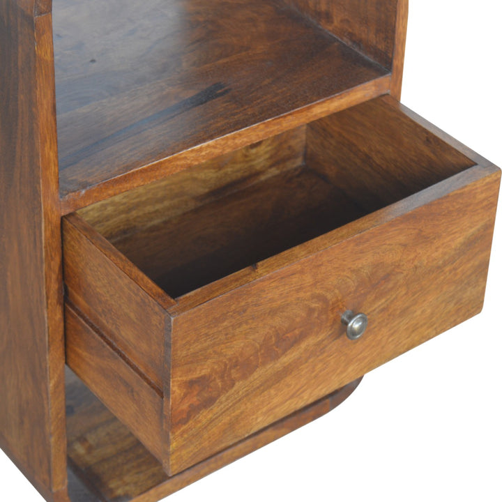 Solid Wood Chestnut Curve 2-Drawer Nightstand, 2 Open Slots, Brown