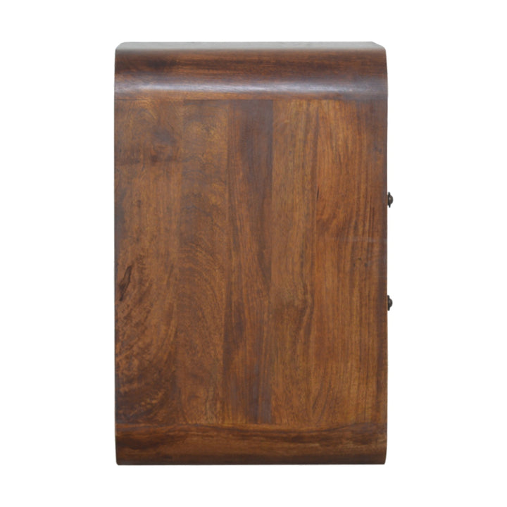 Solid Wood Chestnut Curve 2-Drawer Nightstand, 2 Open Slots, Brown