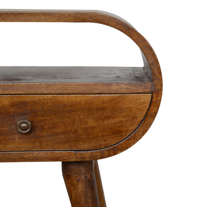 Solid Wood Chestnut Circular Open Bedside, 1-Drawer, Brown