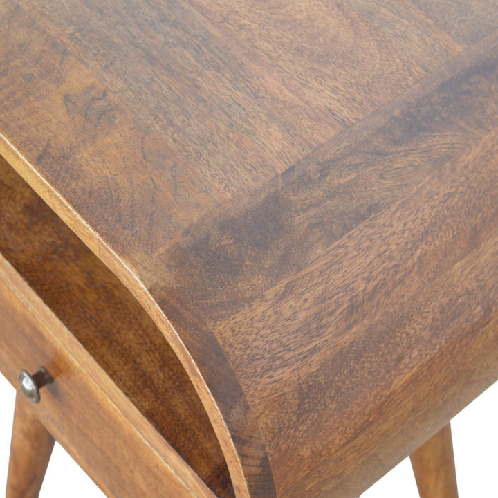 Solid Wood Chestnut Circular Open Bedside, 1-Drawer, Brown