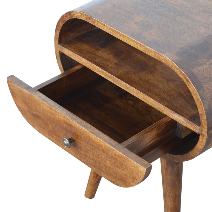 Solid Wood Chestnut Circular Open Bedside, 1-Drawer, Brown