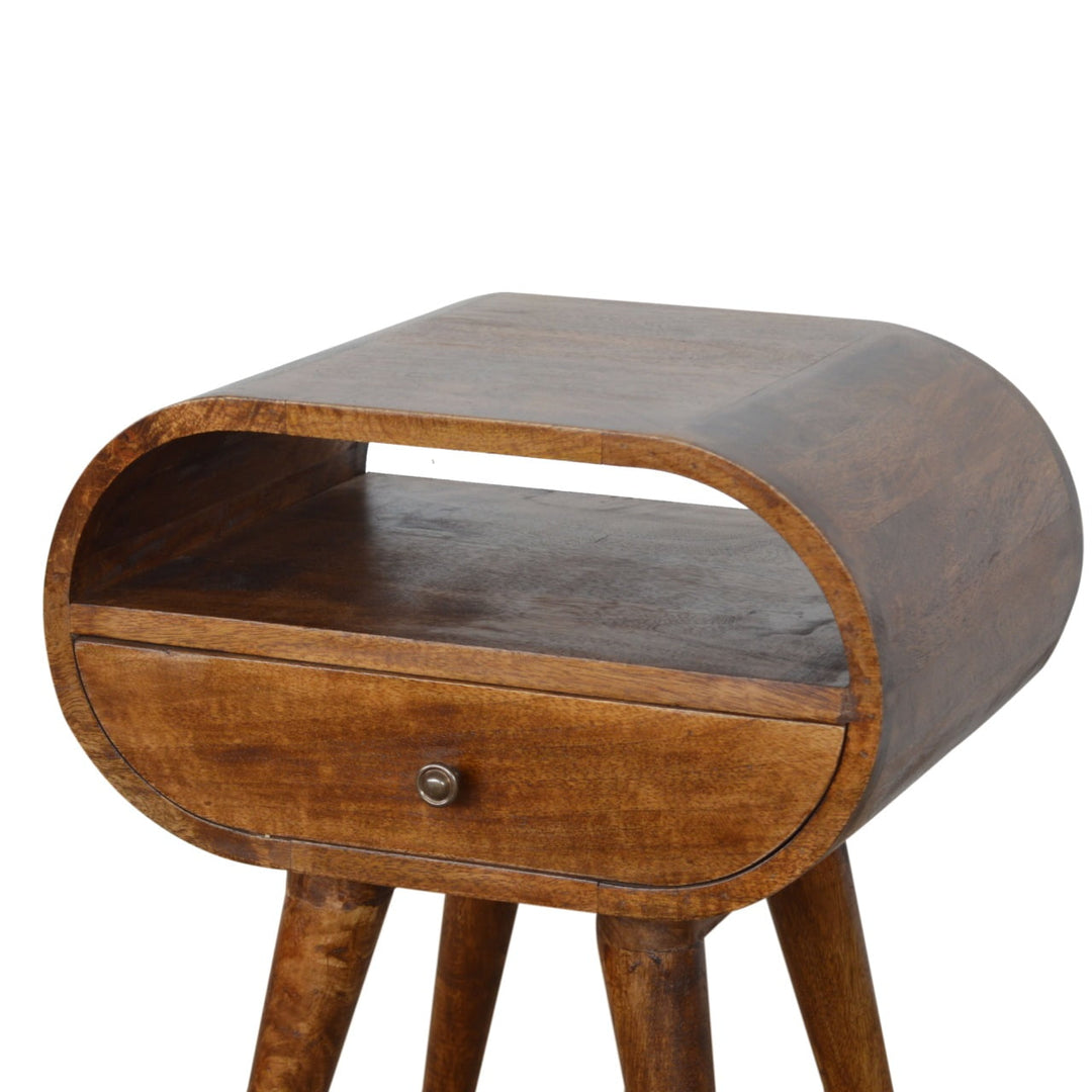 Solid Wood Chestnut Circular Open Bedside, 1-Drawer, Brown