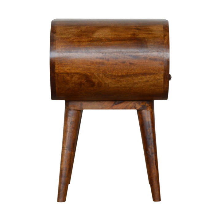 Solid Wood Chestnut Circular Open Bedside, 1-Drawer, Brown