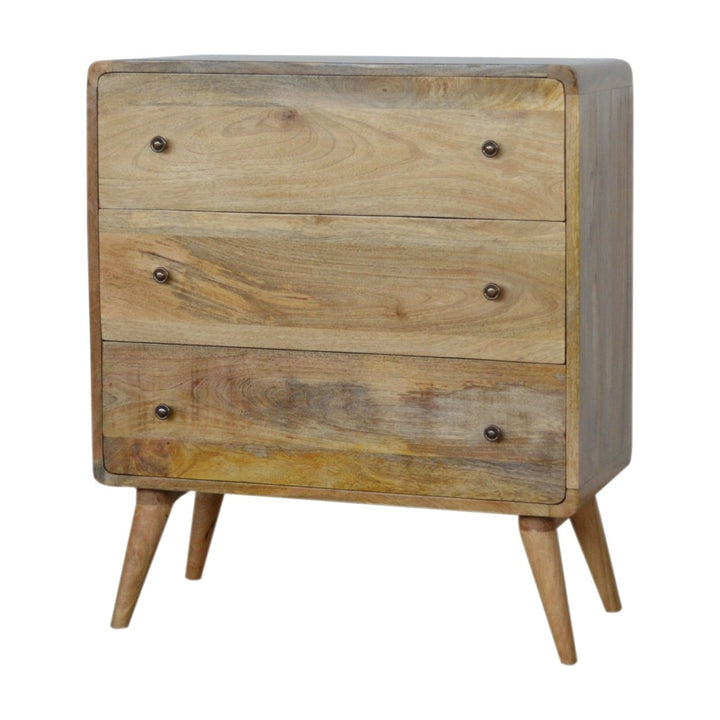 Curved Oak-ish Chest, 3-Drawers, Nordic Legs, Light Brown
