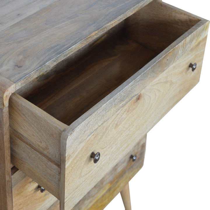 Curved Oak-ish Chest, 3-Drawers, Nordic Legs, Light Brown
