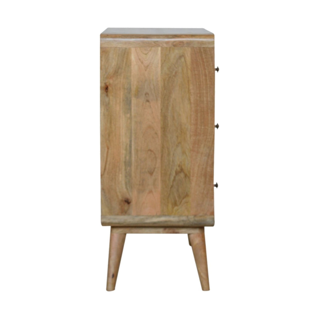 Curved Oak-ish Chest, 3-Drawers, Nordic Legs, Light Brown