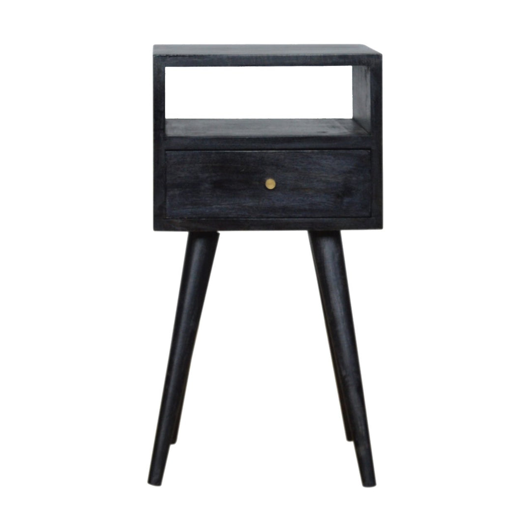 Solid Wood, Mini Nightstand, 1-Drawer, 1 Open-Slot, Ash Black