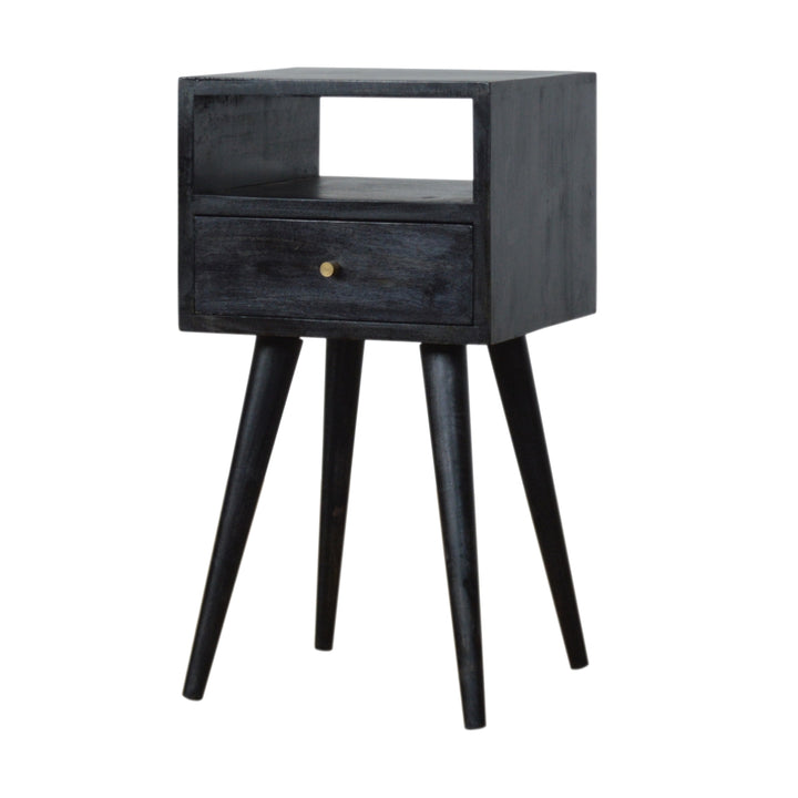 Solid Wood, Mini Nightstand, 1-Drawer, 1 Open-Slot, Ash Black