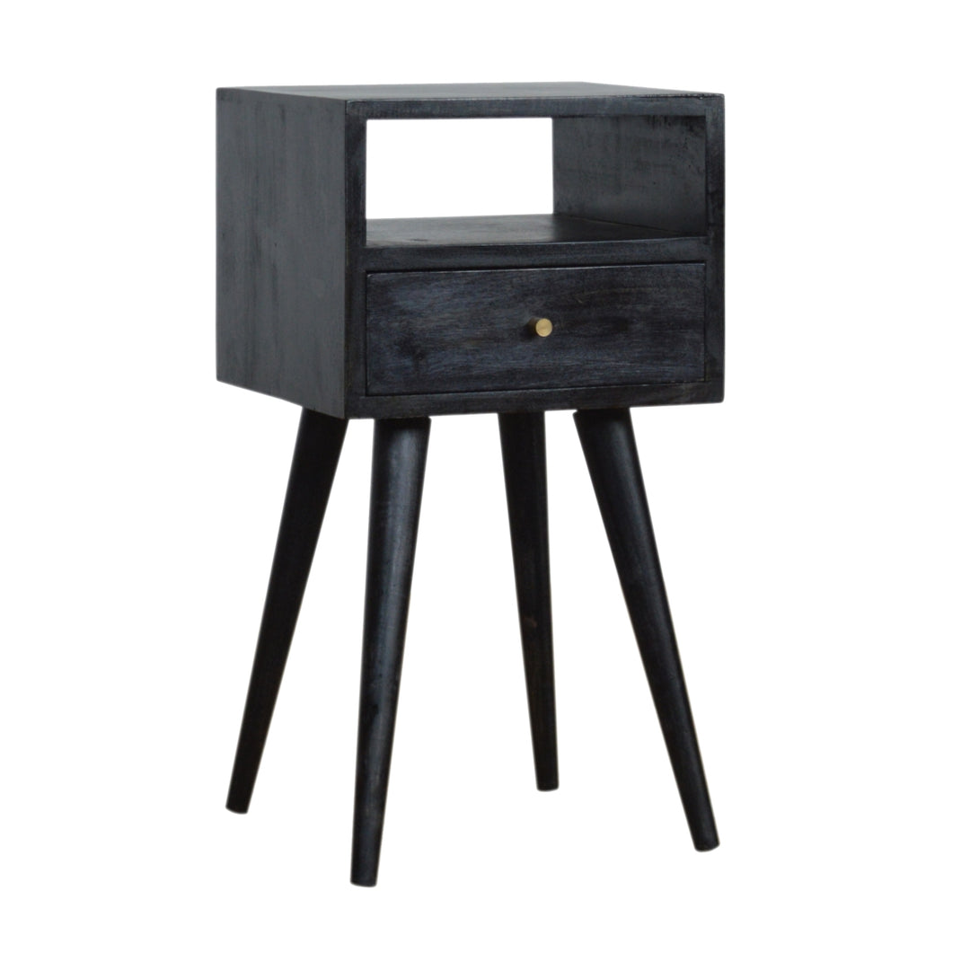 Solid Wood, Mini Nightstand, 1-Drawer, 1 Open-Slot, Ash Black