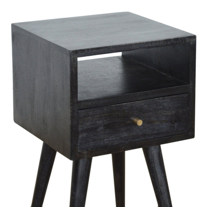 Solid Wood, Mini Nightstand, 1-Drawer, 1 Open-Slot, Ash Black