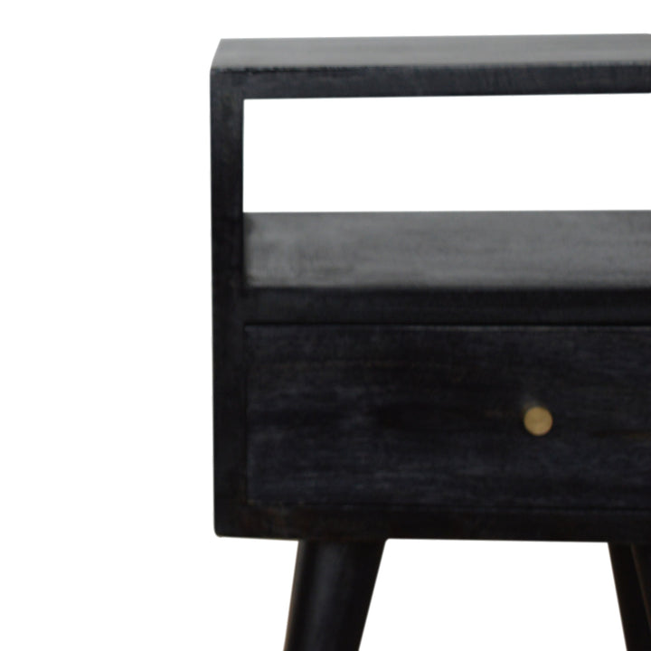 Solid Wood, Mini Nightstand, 1-Drawer, 1 Open-Slot, Ash Black