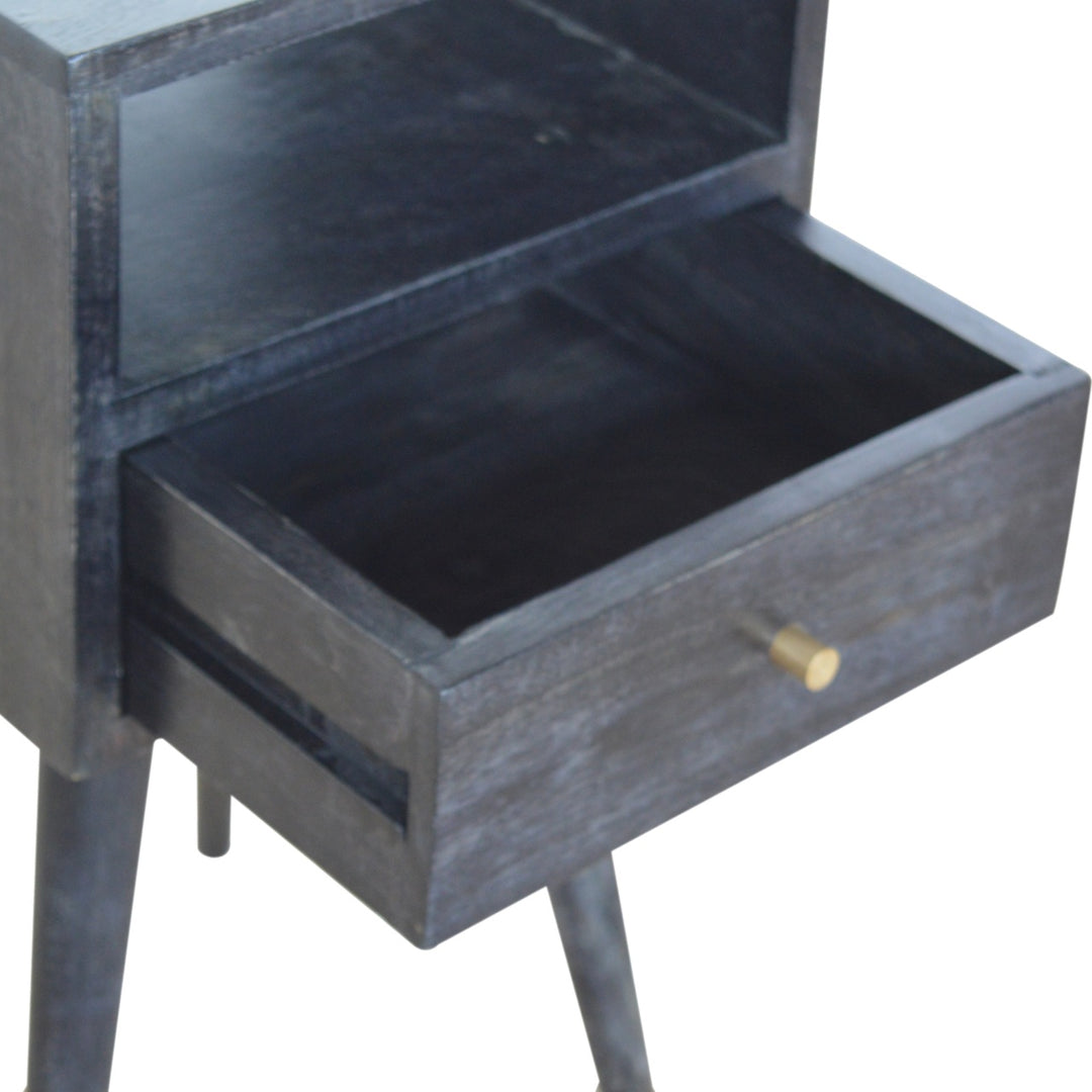 Solid Wood, Mini Nightstand, 1-Drawer, 1 Open-Slot, Ash Black
