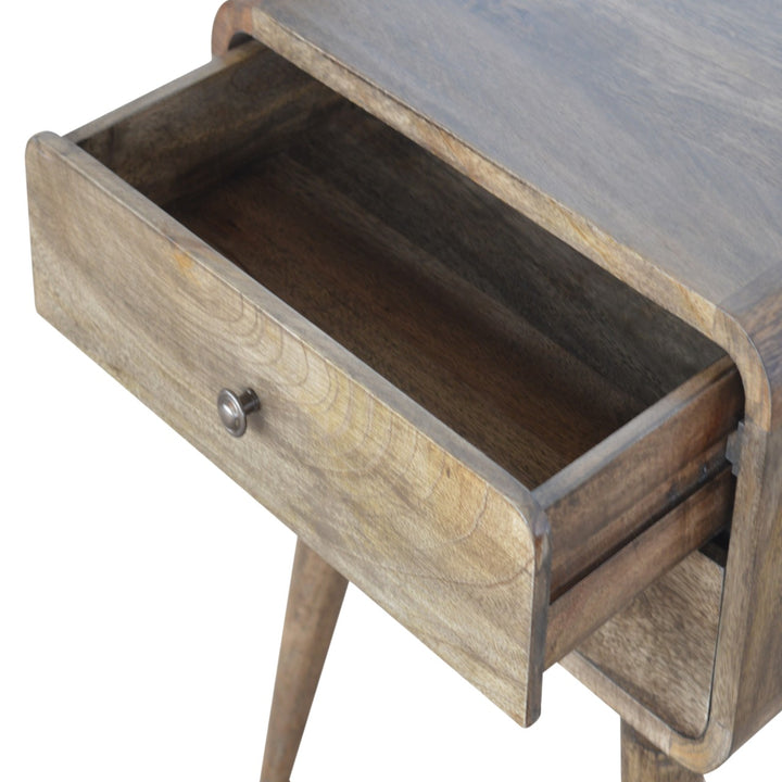 Curved Classic Grey Washed Nightstand, 2-Drawers, Nordic Legs, Brown