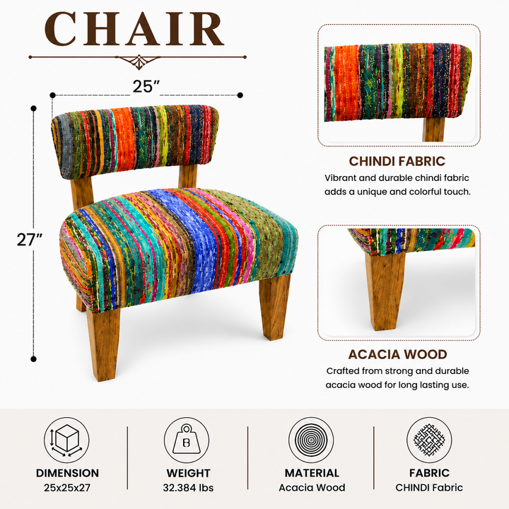 Upholstered Accent Chair, 25x25x27" with  Acacia Wood Frame