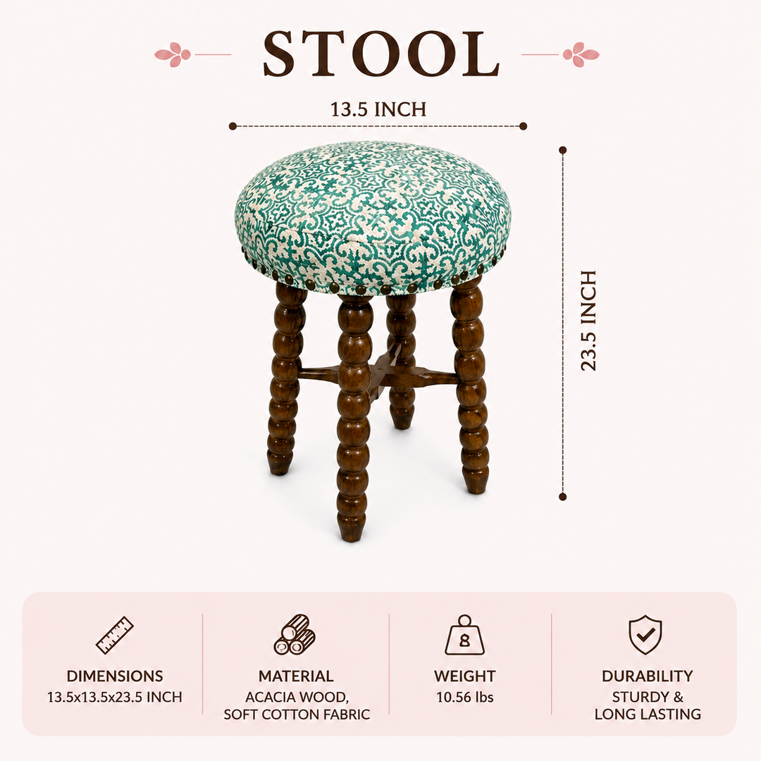 Spindle Upholstered Bar Stool with Solid Acacia Wood