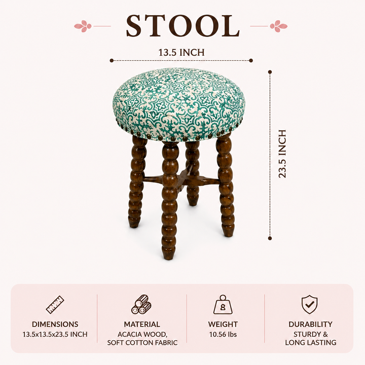 Spindle Upholstered Bar Stool with Solid Acacia Wood