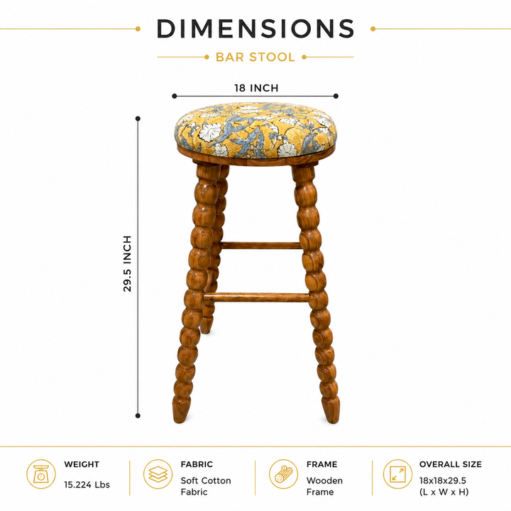 Spindle Upholstered Bar Stool with Solid Acacia Wood