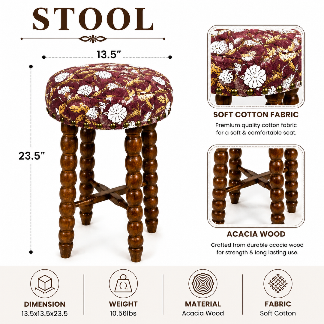 Spindle Upholstered Bar Stool with Solid Acacia Wood