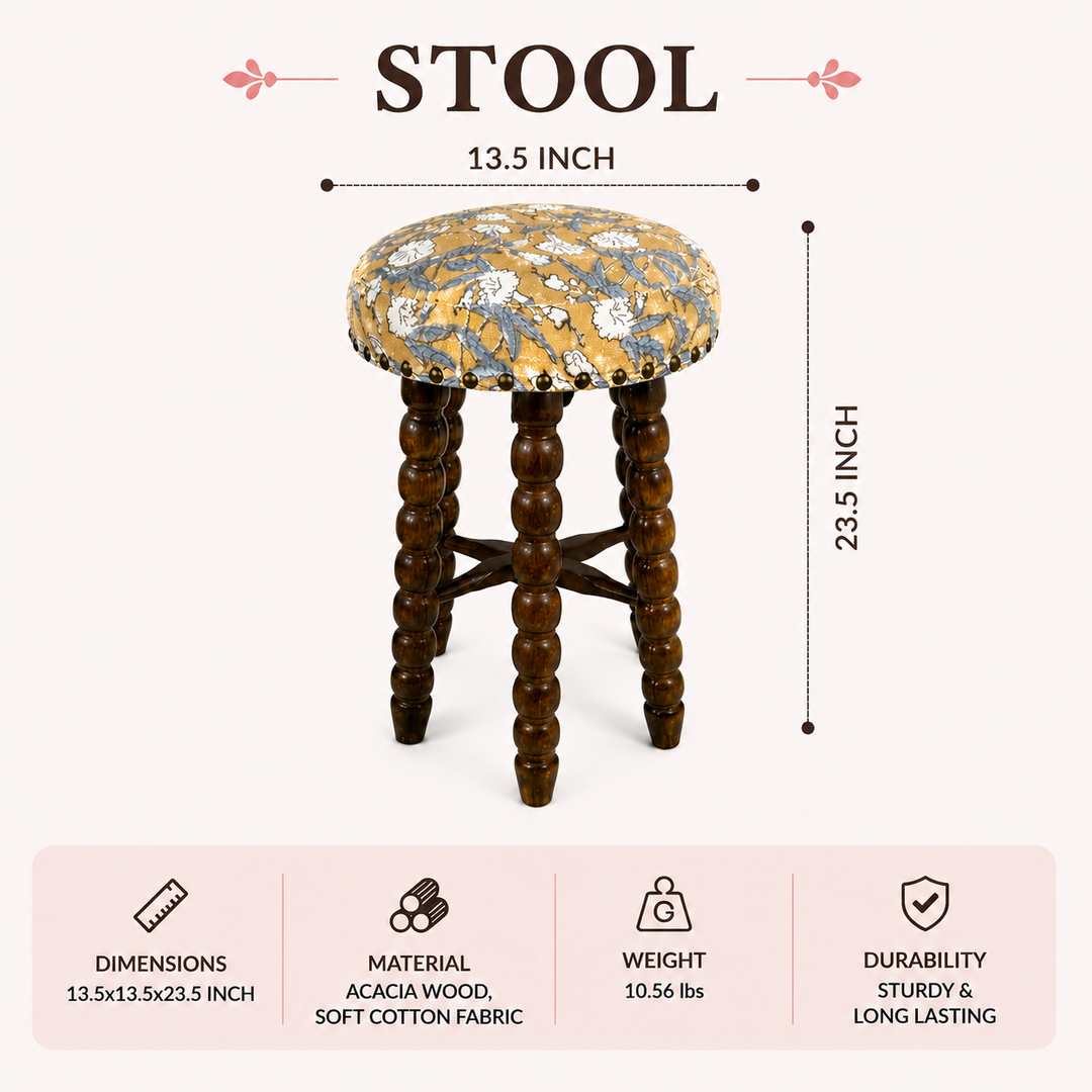 Spindle Upholstered Bar Stool with Solid Acacia Wood