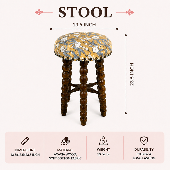 Spindle Upholstered Bar Stool with Solid Acacia Wood