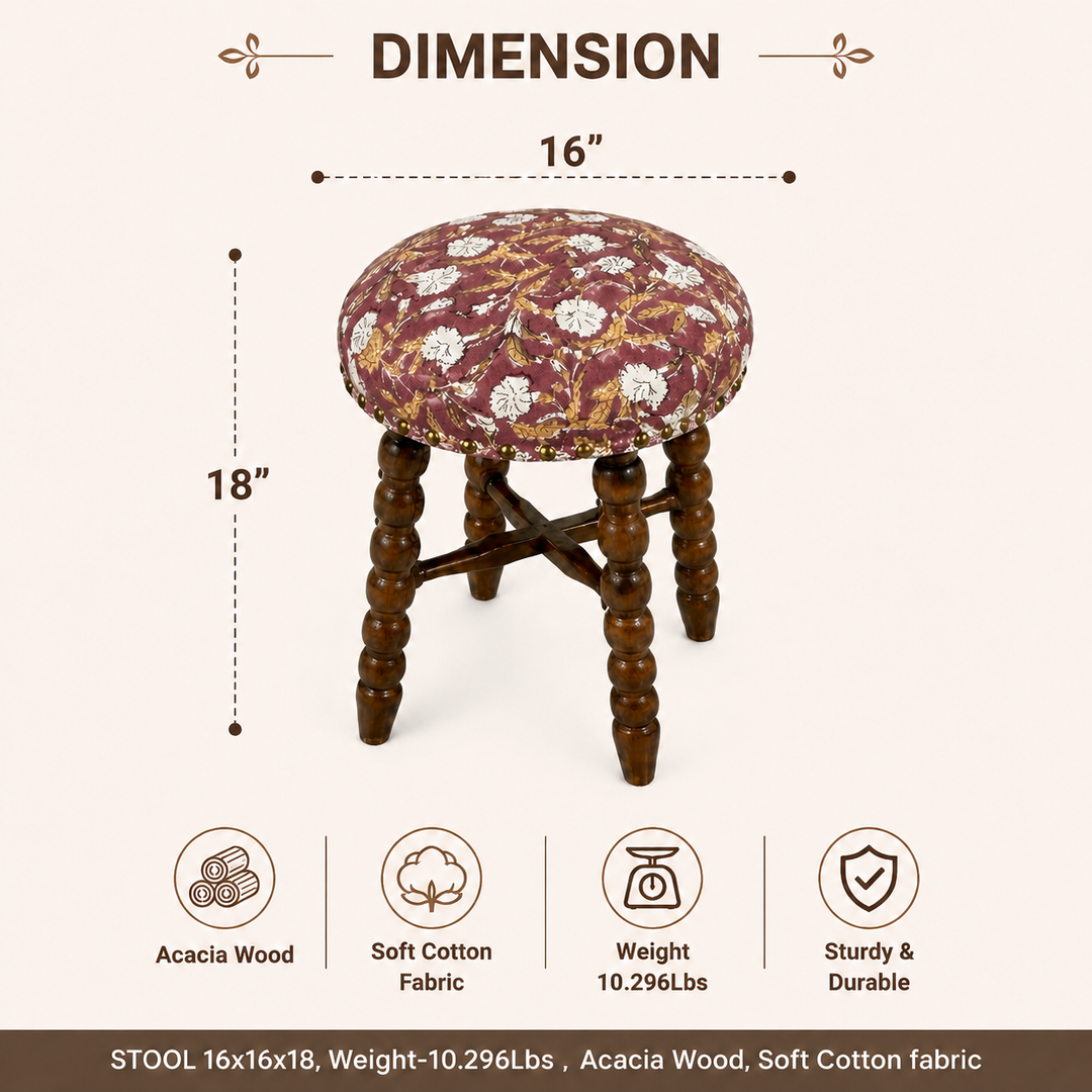 Spindle Upholstered Bar Stool with Solid Acacia Wood