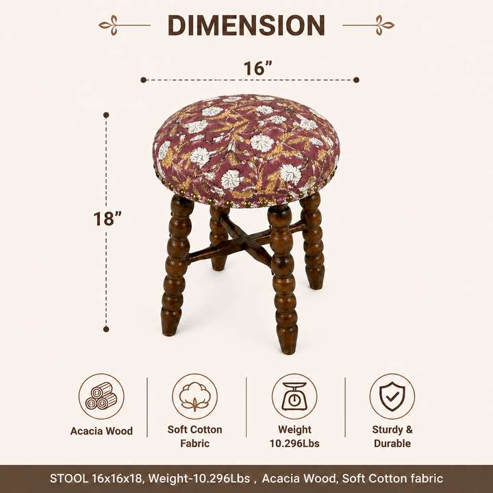 Spindle Upholstered Bar Stool with Solid Acacia Wood