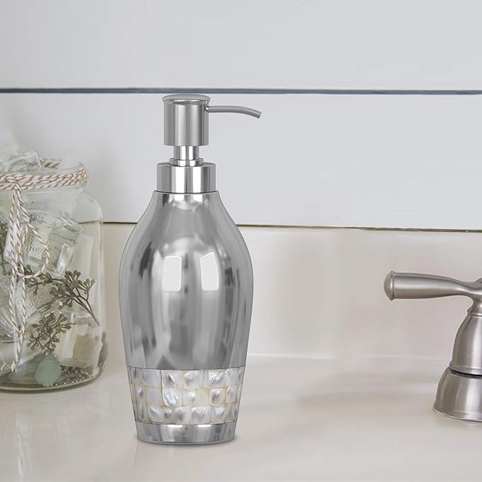 Liquid Soap & Lotion Dispenser Pump for Bathroom or Kitchen Countertops, Metal with Mother of Pearl Finish