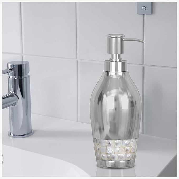 Liquid Soap & Lotion Dispenser Pump for Bathroom or Kitchen Countertops, Metal with Mother of Pearl Finish