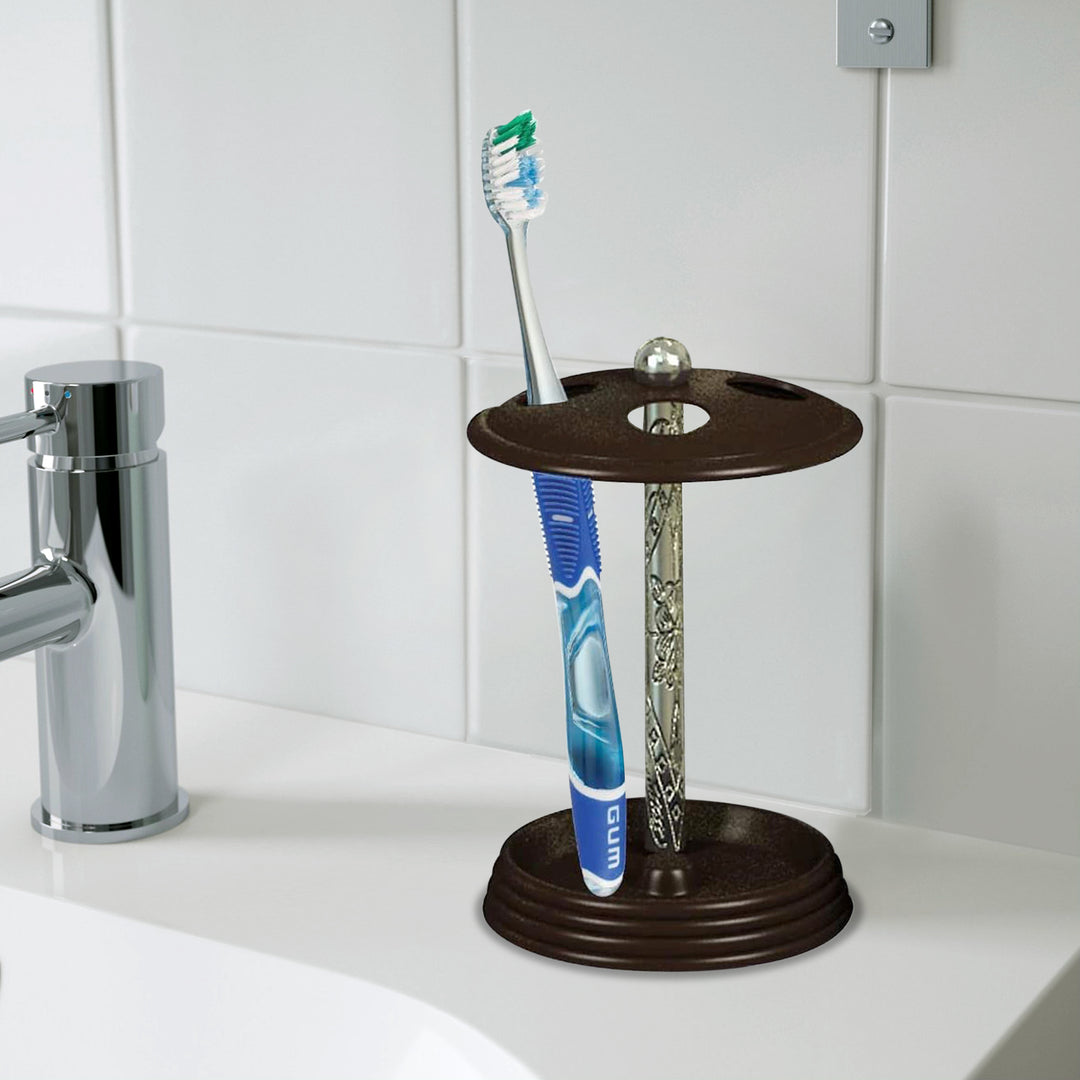 Toothbrush Holder | Compact Multi-Slot Holder for Toothbrushes,Razors & Makeup Accessories | Resin/Silver/Orb